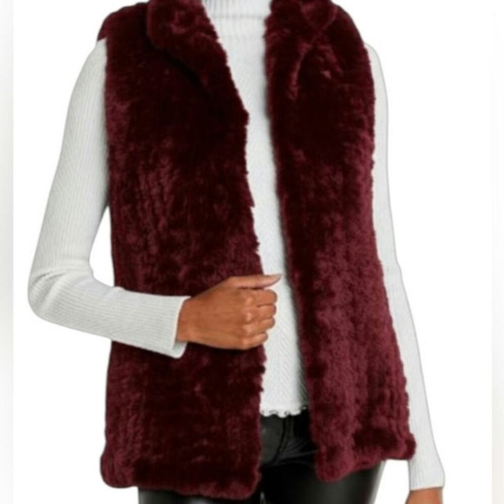 Aqua Burgundy Hook and Eye Closure Boho Faux Fur Vest